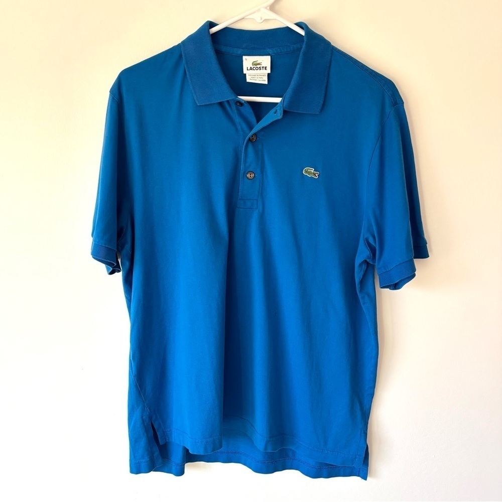 Lacoste Original Blue Knit Polo Short Sleeve Athletic Sporty Golf Preppy